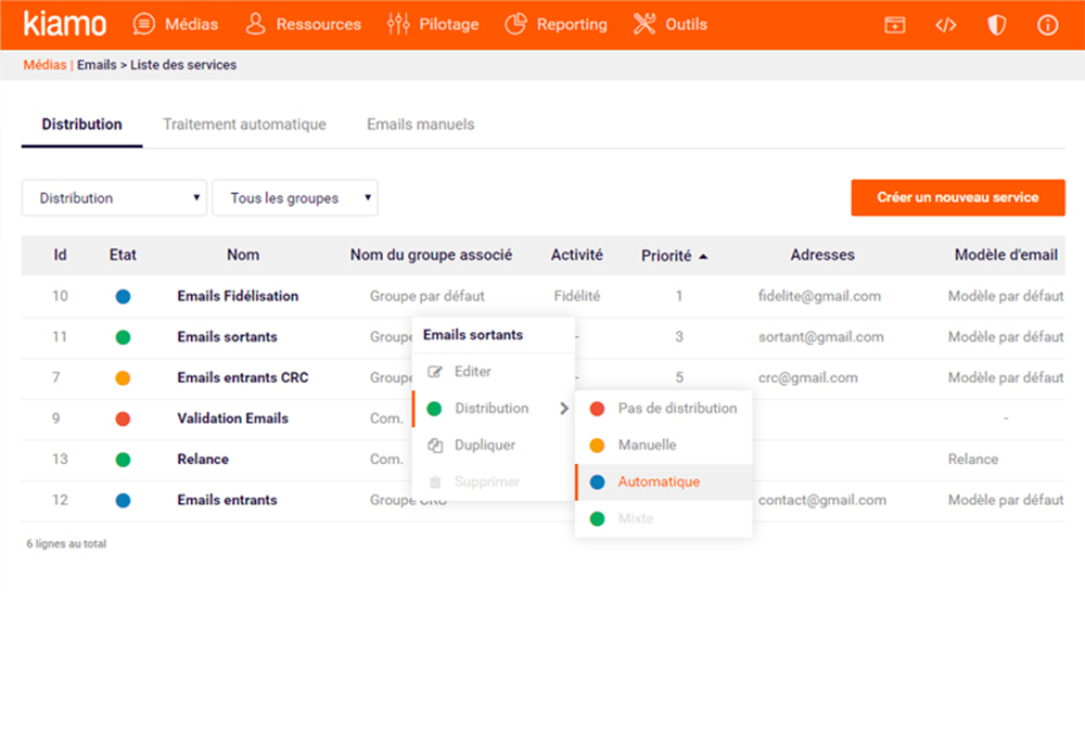 Configurer sevice email