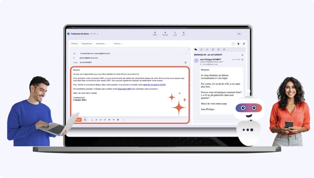 écran illustré de la solution DialOnce intégrée à Kiamo